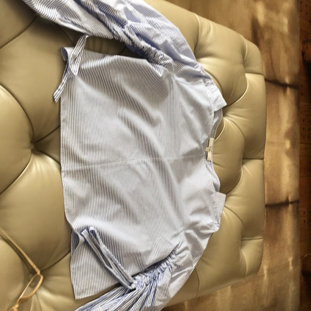 Tibi blue and white shirted sleeve woven top
